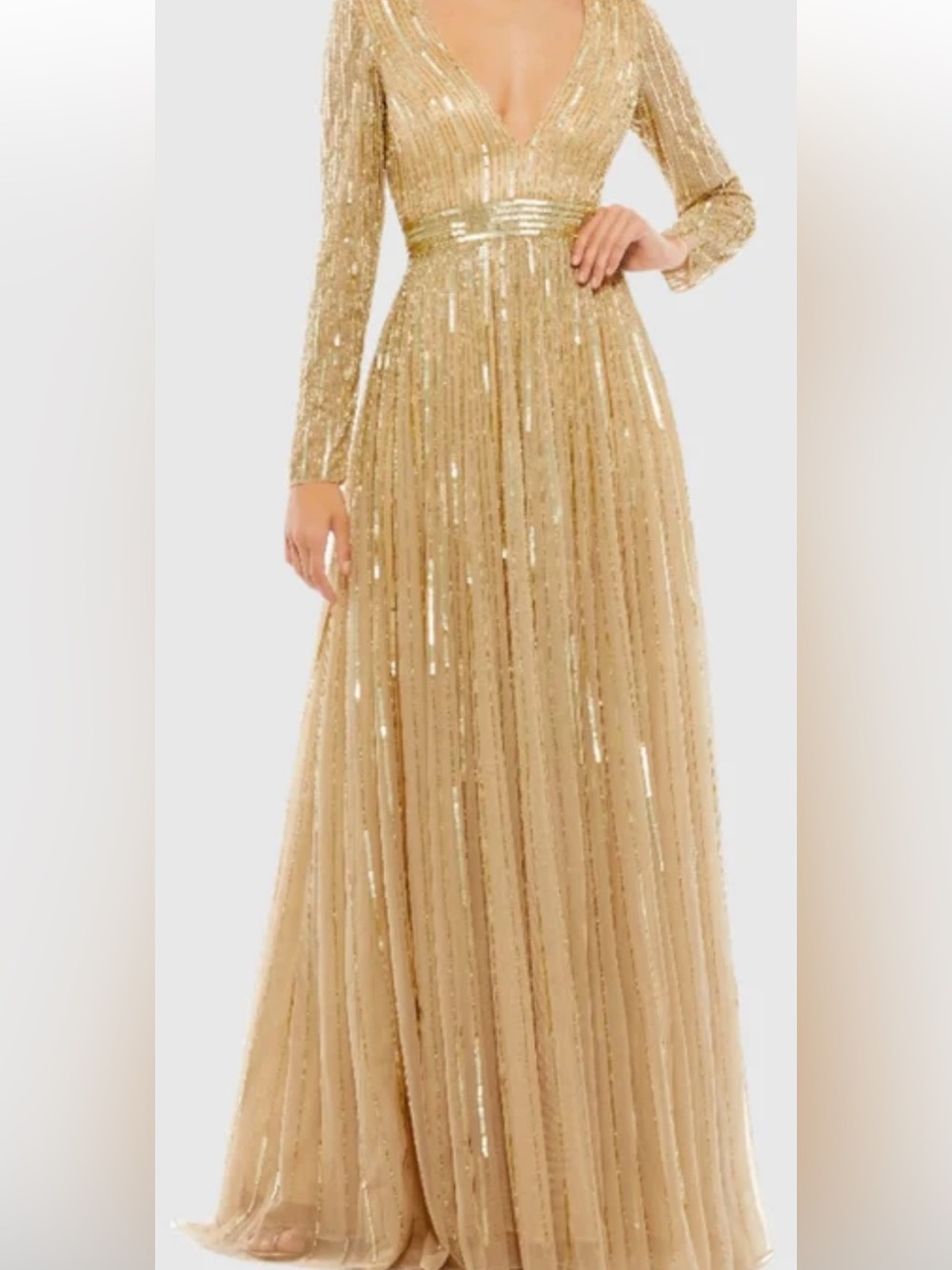 Mac Duggal Gold Long Sleeve Sequin Gown